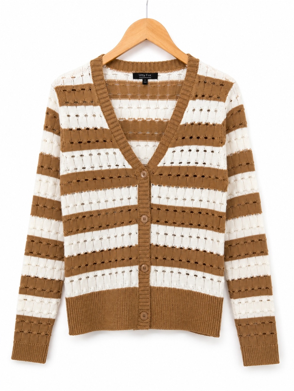 Witty Fox Striped Pointelle Knit Cardigan Sweater Small Button Front